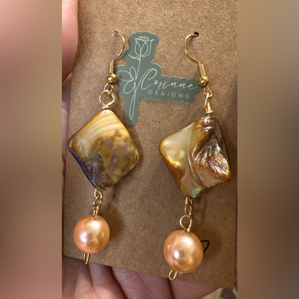 Gold And Brown Baroque Pearl Earrings